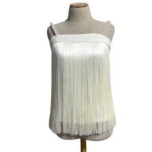 Boston Proper Women's Sz S Fringe Pearl-embellished Strap White Tank Top